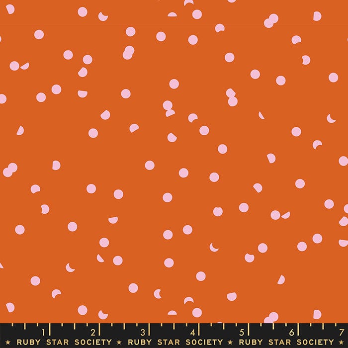 Cotton quilting fabric pattern called 'Dots in Pecan'. Part of the 'Hole Punch Dots' fabric collection. Designed by Ruby Star Society for fabric company Moda Fabrics. SKU: RS3025 14. 44-45 inch width.