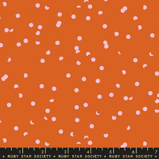 Cotton quilting fabric pattern called 'Dots in Pecan'. Part of the 'Hole Punch Dots' fabric collection. Designed by Ruby Star Society for fabric company Moda Fabrics. SKU: RS3025 14. 44-45 inch width.