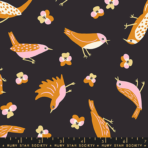 PREORDER - Bird is the Word - Migration in Soft Black - Kimberly Kight - RS3076 17 - Half Yard