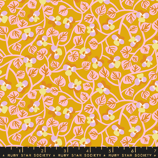 PREORDER - Bird is the Word - Pansy in Goldenrod - Kimberly Kight - RS3079 13 - Half Yard