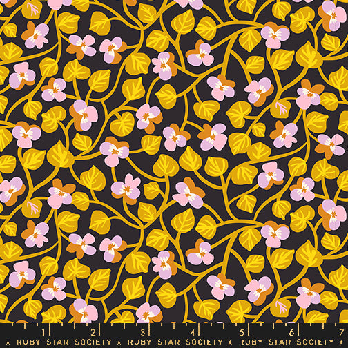 PREORDER - Bird is the Word - Pansy in Soft Black - Kimberly Kight - RS3079 16 - Half Yard