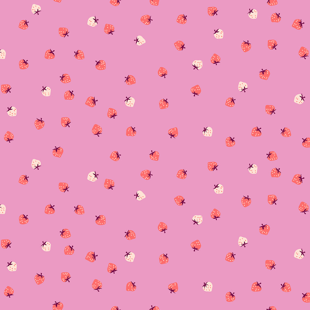 A closeup shot of the quilting fabric called  Mini Berry, designed by Kimberly Kight, in the daisy colorway. The SKU is RS3086 19.