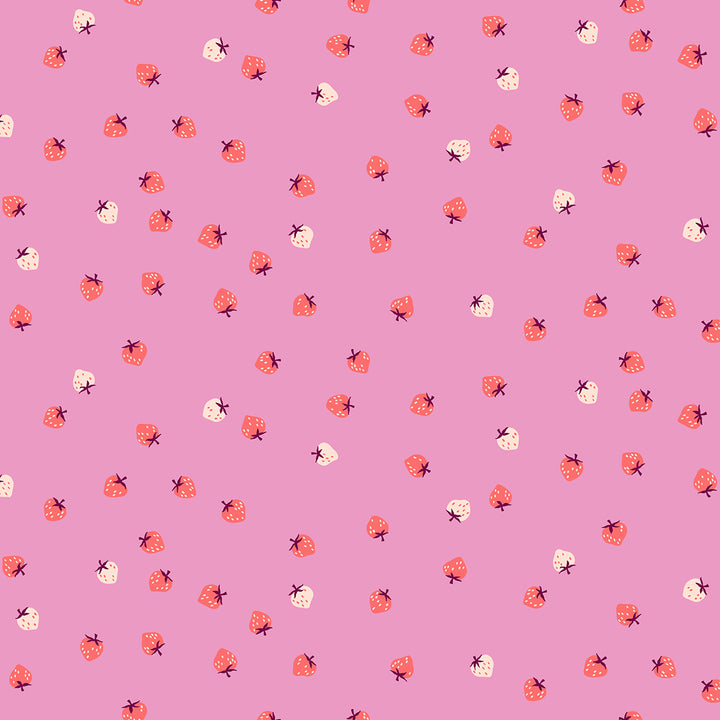 A closeup shot of the quilting fabric called  Mini Berry, designed by Kimberly Kight, in the daisy colorway. The SKU is RS3086 19.