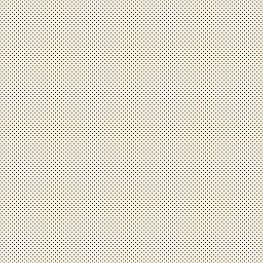 A closeup shot of the quilting fabric pattern called Mini Dot, designed by Alexia Abegg for Ruby Star Society, in the black on natural colorway. The SKU is RS4102 20.