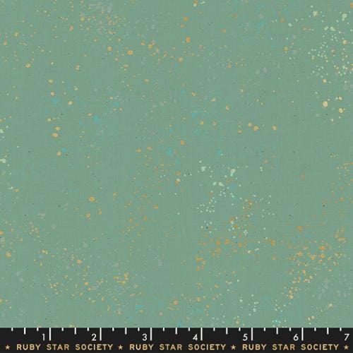 A closeup shot of the quilting fabric pattern called Speckled, designed by Rashida Coleman Hale, in the soft aqua colorway. The SKU is RS5027 70M.