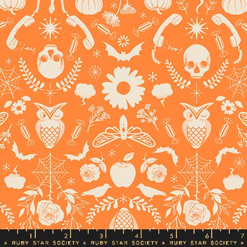 PREORDER - Good Spirits - Creepy Damask in Pumpkin - Ruby Star Society - RS5138 14 - Half Yard