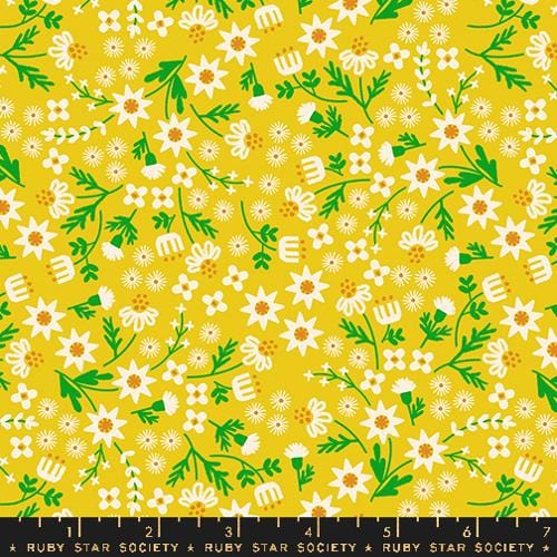Cotton quilting fabric pattern called 'Inflorescence in Golden Hour'. Part of the 'Favorite Flowers' fabric collection. Designed by Ruby Star Society for fabric company Ruby Star Society. SKU: RS5146 11. 44-45 inch width.
