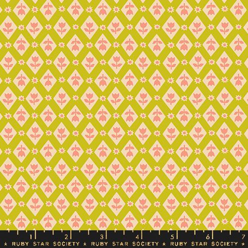Cotton quilting fabric pattern called 'Lattice in Pistachio'. Part of the 'Favorite Flowers' fabric collection. Designed by Ruby Star Society for fabric company Ruby Star Society. SKU: RS5148 13. 44-45 inch width.