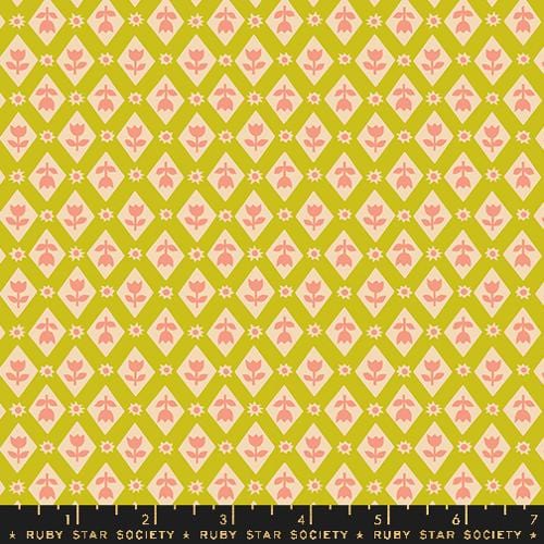 Cotton quilting fabric pattern called 'Lattice in Pistachio'. Part of the 'Favorite Flowers' fabric collection. Designed by Ruby Star Society for fabric company Ruby Star Society. SKU: RS5148 13. 44-45 inch width.