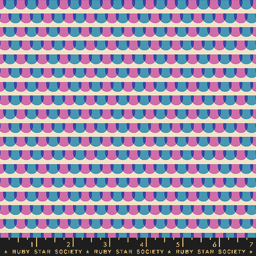 Cotton quilting fabric pattern called 'Roof Tiles in Vintage Blue'. Part of the 'Animal Animal' fabric collection. Designed by Ruby Star Society for fabric company MODA. SKU: RS5167 13. 44-45 inch width.
