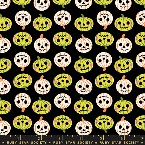 Freaky Familiars - Pumpkin Party in Black - by Ruby Star Society - Half Yard