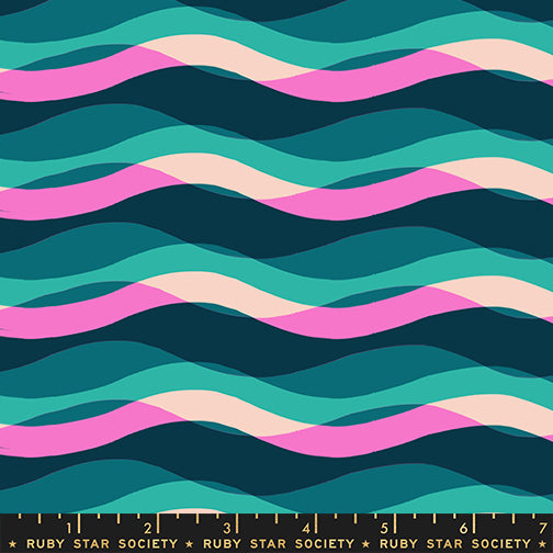 Poolside Waves in Peacock quilting fabric, part of the Poolside Too fabric collection by Ruby Star Society (SKU: RS5198 15)