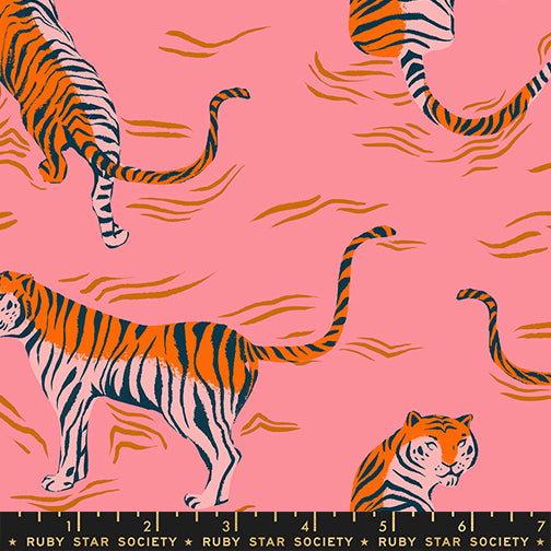 Tigress in Sorbet rayon fabric, part of the Poolside Too fabric collection by Ruby Star Society (SKU: RS5206 11R)