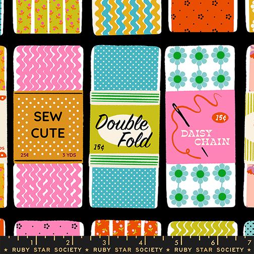 Sew Cute in Soft Black quilting fabric, part of the 1 800 Notion fabric collection by Ruby Star Society (SKU: RS5207 12)