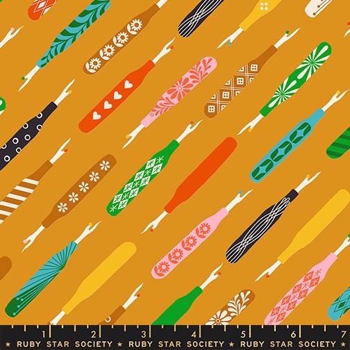 Seam Rippers in Honey quilting fabric, part of the 1 800 Notions fabric collection by Ruby Star Society (SKU: RS5210 14)