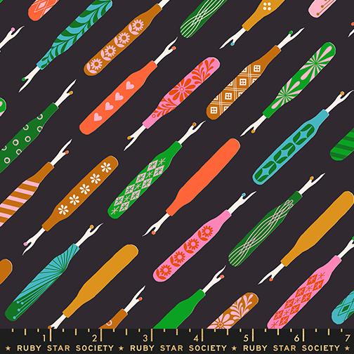 Seam Rippers in Soft Black quilting fabric, part of the 1 800 Notion fabric collection by Ruby Star Society (SKU: RS5210 15)