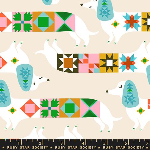 Quilty Dog in Shell quilting fabric, part of the 1 800 Notion fabric collection by Ruby Star Society (SKU: RS5213 11)