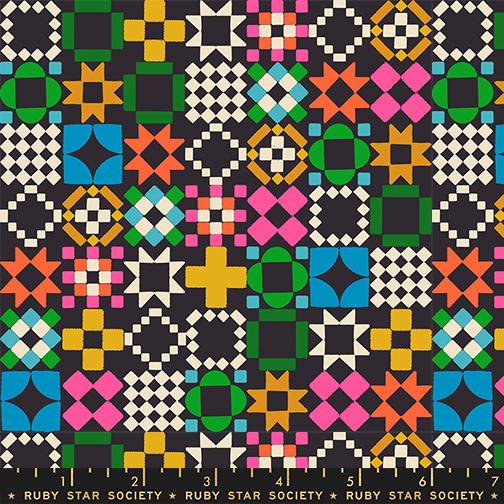 Quilty as Charged in Soft Black quilting fabric, part of the 1 800 Notion fabric collection by Ruby Star Society (SKU: RS5215 14)