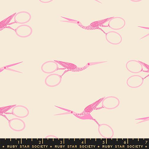 Stork Scissors in Shell quilting fabric, part of the 1 800 Notion fabric collection by Ruby Star Society (SKU: RS5216 11)