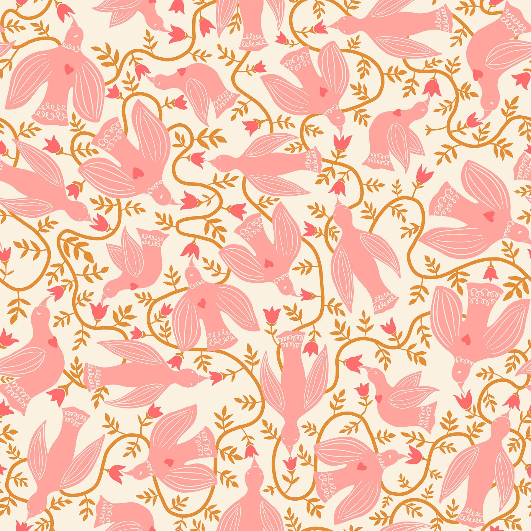 Cotton quilting fabric pattern called 'Hummingbirds in Natural'. Part of the 'Endpaper' fabric collection. Designed by Jen Hewett for fabric company Ruby Star Society. SKU: RS6040 11. 44-45 inch width.