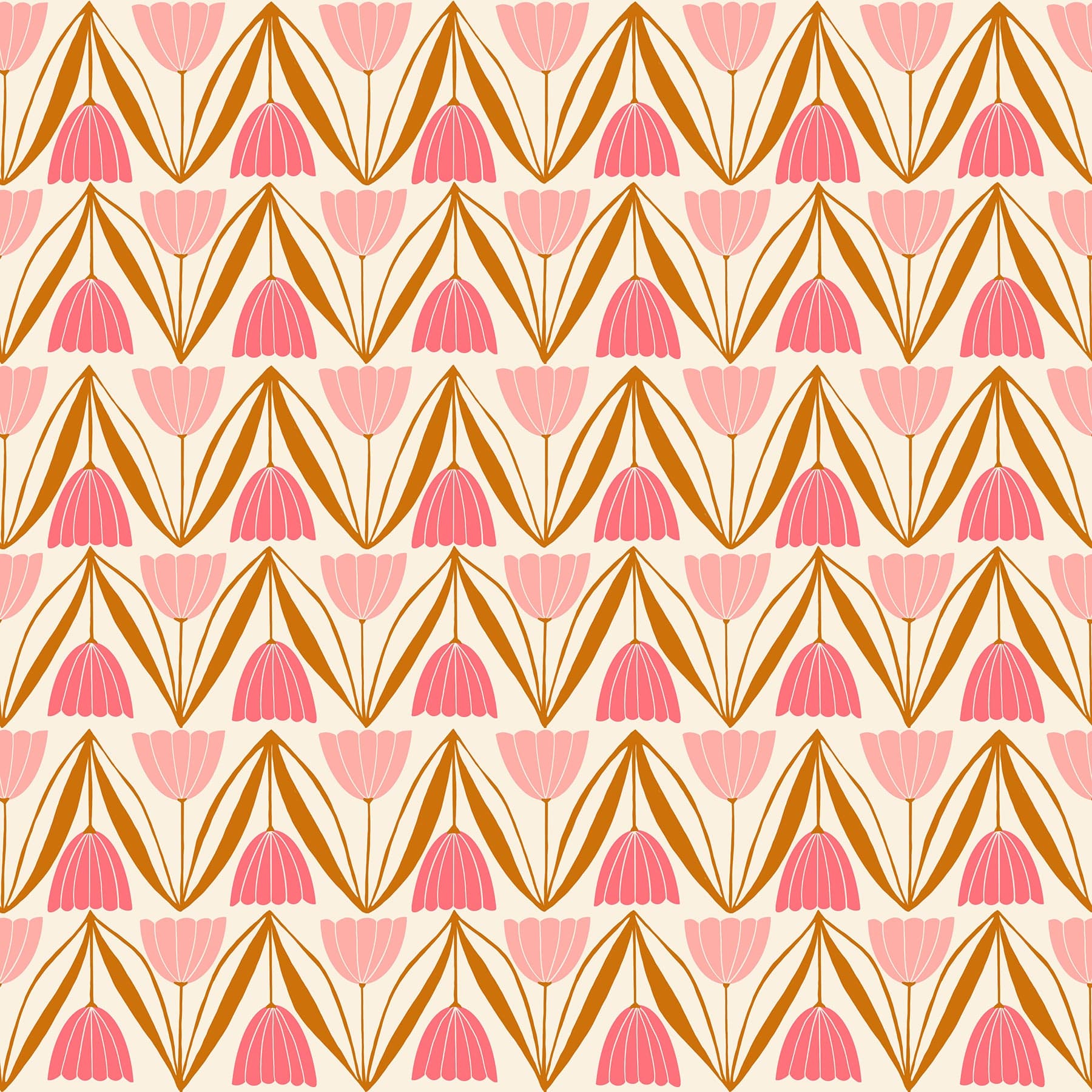 Cotton quilting fabric pattern called 'Tulips in Natural'. Part of the 'Endpaper' fabric collection. Designed by Jen Hewett for fabric company Ruby Star Society. SKU: RS6043 12. 44-45 inch width.