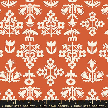 Fresh Cut Flowers in Persimmon quilting fabric, part of the Paper Cuts 2 fabric collection by Rashida Coleman Hale (SKU: RS1112 15)