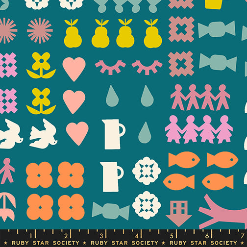 Together in Storytime quilting fabric, part of the Paper Cuts 2 fabric collection by Rashida Coleman Hale (SKU: RS1107 15)