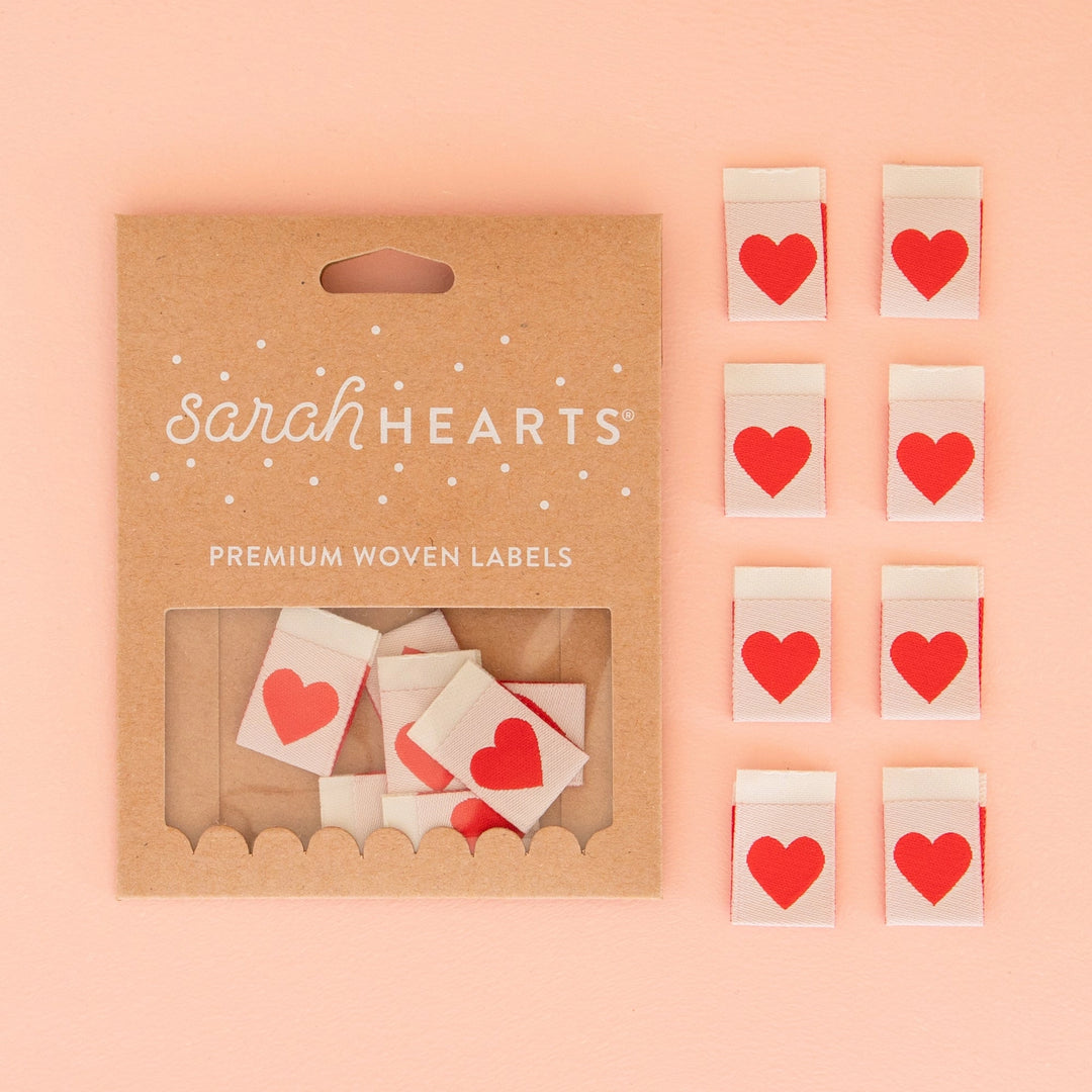 Sarah Hearts - Red Hearts - Sewing Woven Clothing Label Tags - LP182