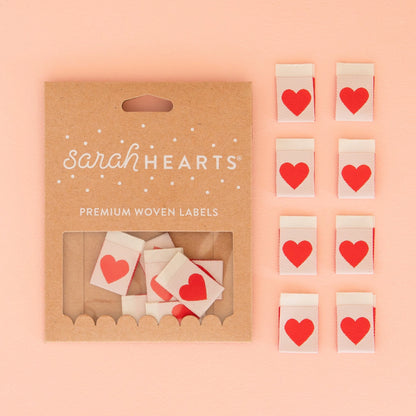 Sarah Hearts - Red Hearts - Sewing Woven Clothing Label Tags - LP182