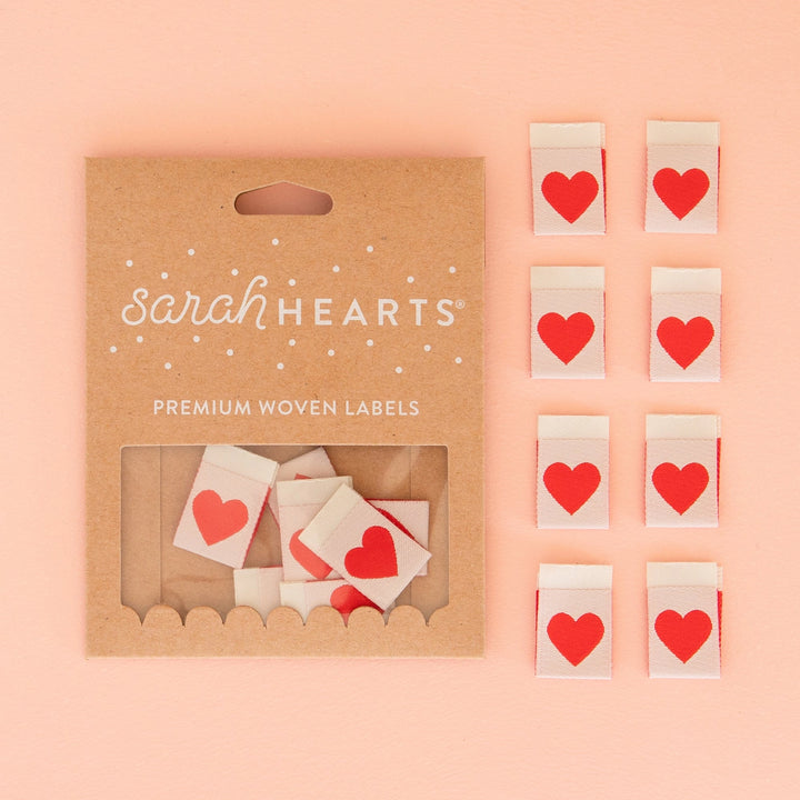 Sarah Hearts - Red Hearts - Sewing Woven Clothing Label Tags - LP182