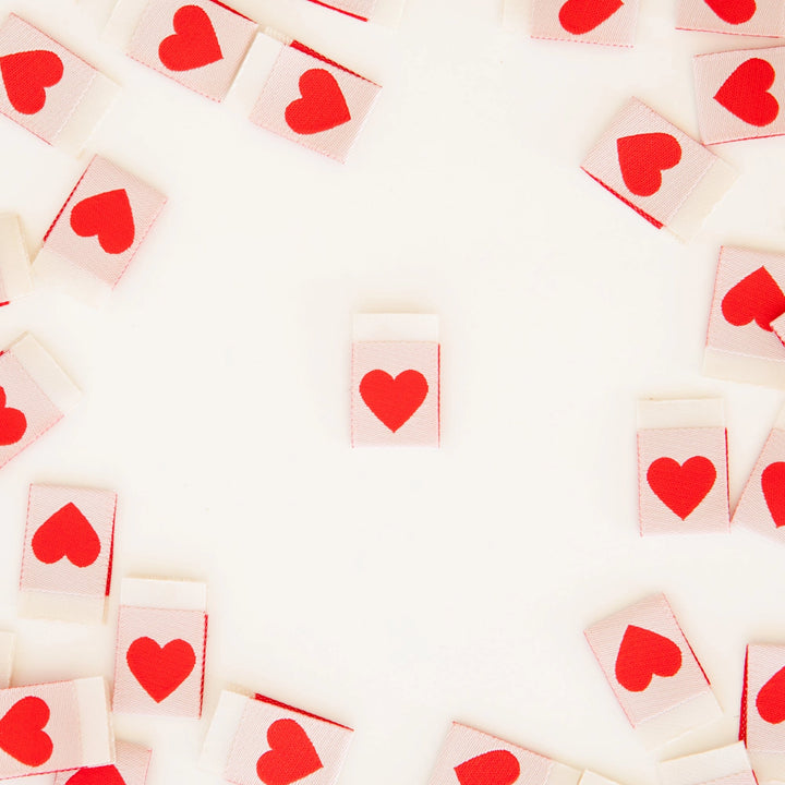 Sarah Hearts - Red Hearts - Sewing Woven Clothing Label Tags - LP182