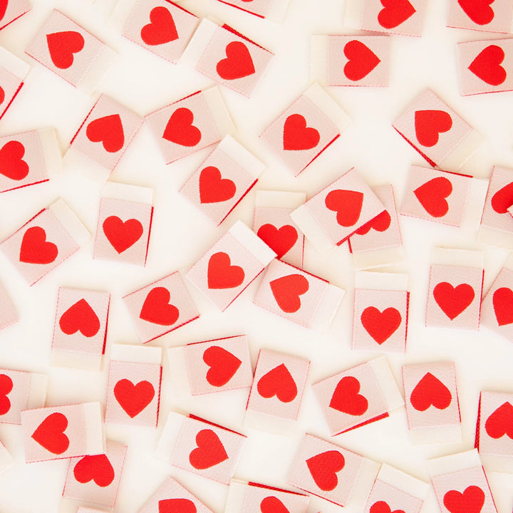 Sarah Hearts - Red Hearts - Sewing Woven Clothing Label Tags - LP182
