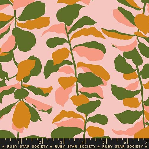 Fiddle Leaf in Sweet Pink quilting fabric, part of the Calathea fabric collection by Ruby Star Society. (SKU: RS5186 11)