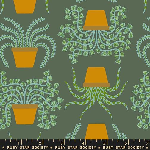 Planties in Seaweed quilting fabric, part of the Calathea fabric collection by Ruby Star Society. (SKU: RS5182 13)