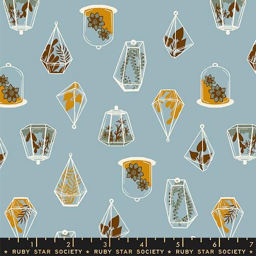 Terrarium in Soft Blue quilting fabric, part of the Calathea fabric collection by Ruby Star Society. (SKU: RS5183 13)