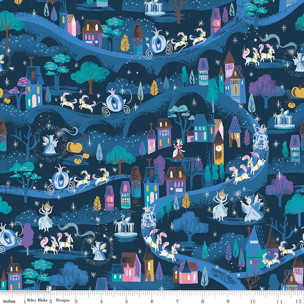 Moonlight Blueberry Sparkle quilting fabric, part of the Wishes fabric collection by Jill Howarth (SKU: SC18072-BLUEBERRY)