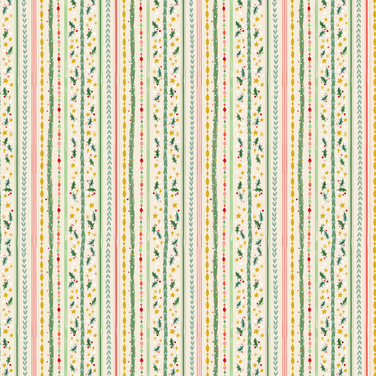 Carol - Winterberry Stripes in Ivory Sparkle - Jill Howarth - SC19055-IVORY - Half Yard (Preorder)
