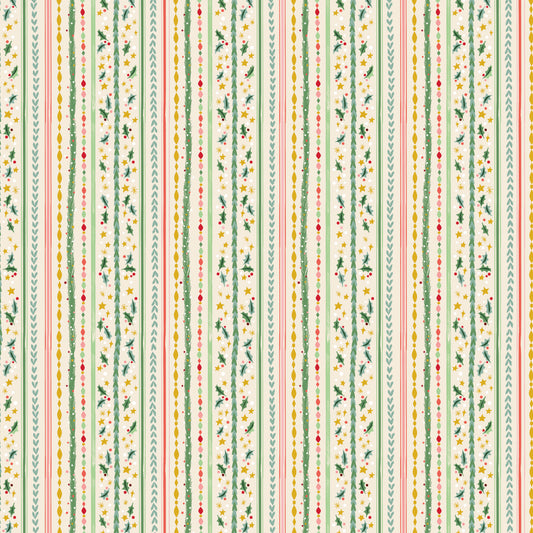 Carol - Winterberry Stripes in Ivory Sparkle - Jill Howarth - SC19055-IVORY - Half Yard (Preorder)