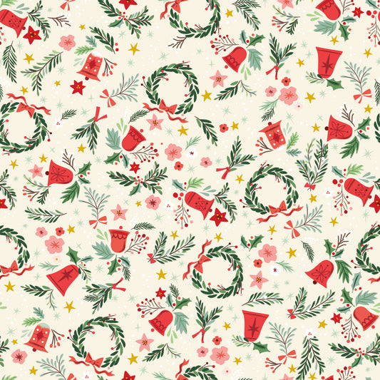 Carol - Berries and Boughs in Ivory Sparkle - Jill Howarth - SC19056-IVORY - Half Yard (Preorder)