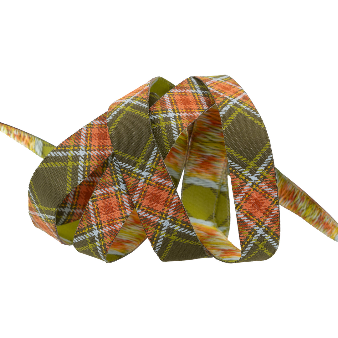 PREORDER - Renaissance Ribbons - Plaid Diagonal in Moss - 5/8" Width - The Great Outdoors by Stacy Iest Hsu - One Yard