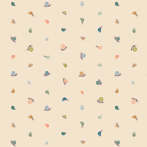 A closeup shot of the quilting fabric pattern called Shells Pearl, designed by Suzy Quilts for Art Gallery Fabrics. The SKU is SLS99308.