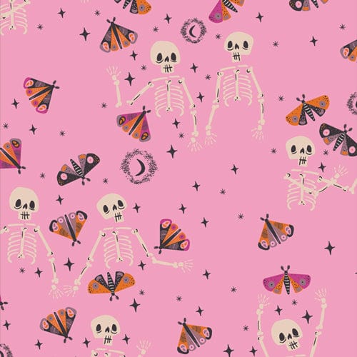 Cotton quilting fabric pattern called 'Bone to be Wild'. Part of the 'Spooky 'N Sweeter' fabric collection. Designed by AGF Studio for fabric company Art Gallery Fabrics. SKU: SNS-13020. 44-45 inch width.
