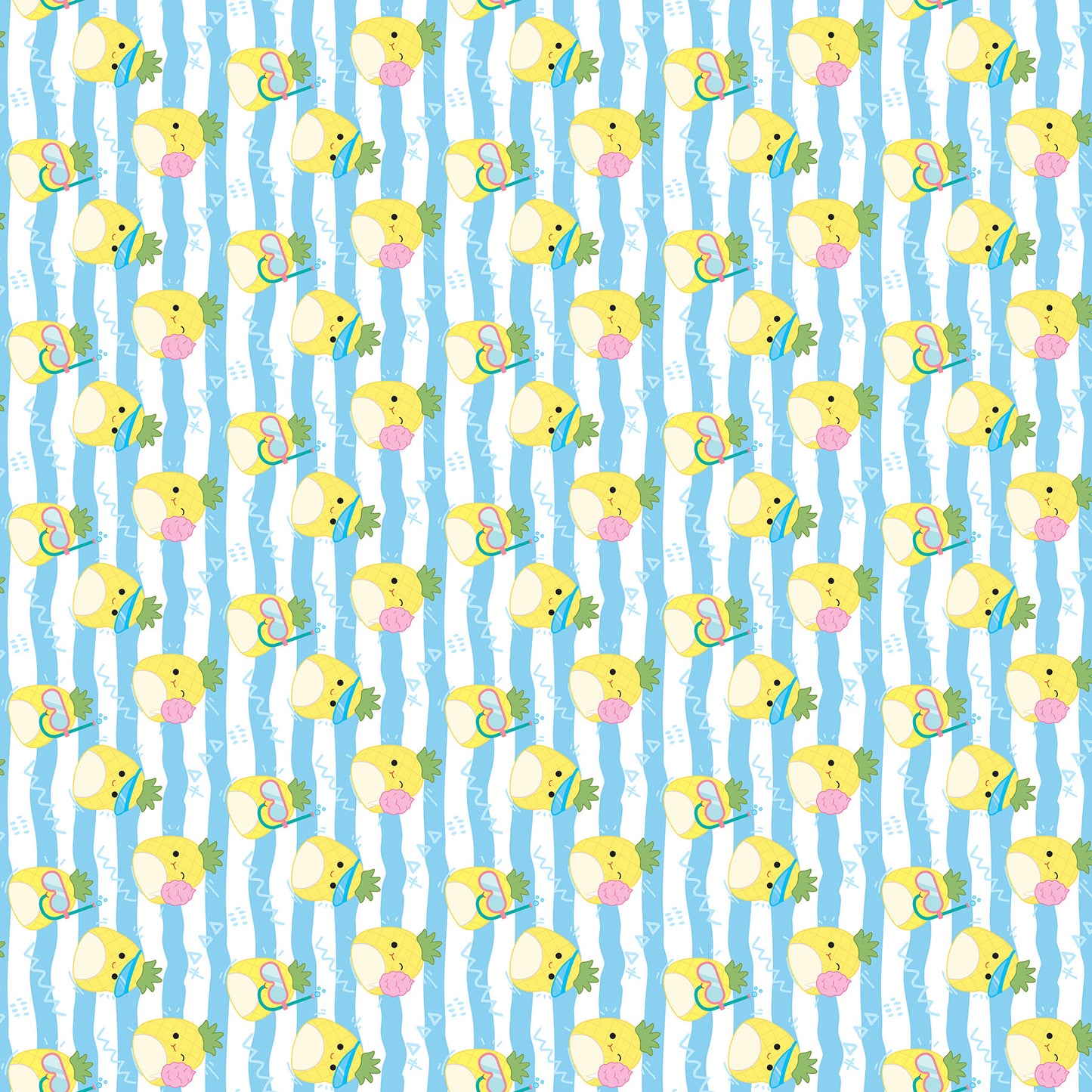 Waves Stripe in Blue White quilting fabric, part of the Summer Glow fabric collection by Squishmallows (SKU: SQ1069-44)