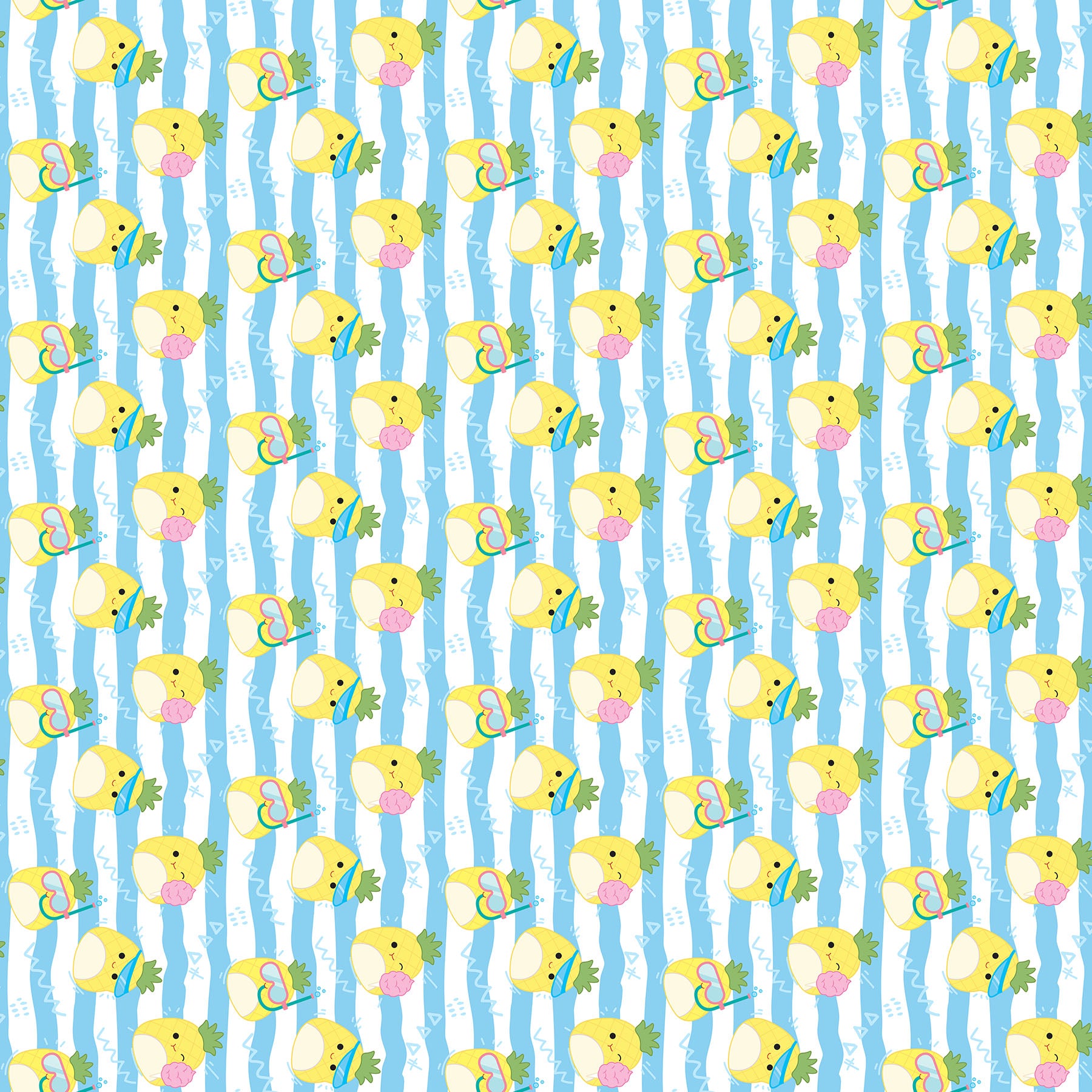 Waves Stripe in Blue White quilting fabric, part of the Summer Glow fabric collection by Squishmallows (SKU: SQ1069-44)