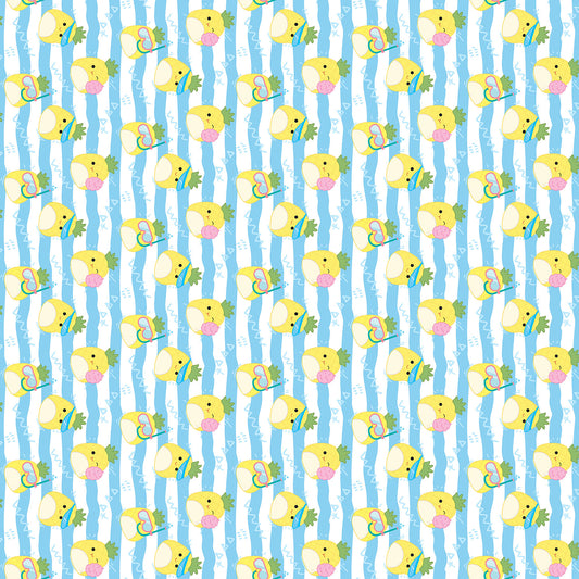 Waves Stripe in Blue White quilting fabric, part of the Summer Glow fabric collection by Squishmallows (SKU: SQ1069-44)