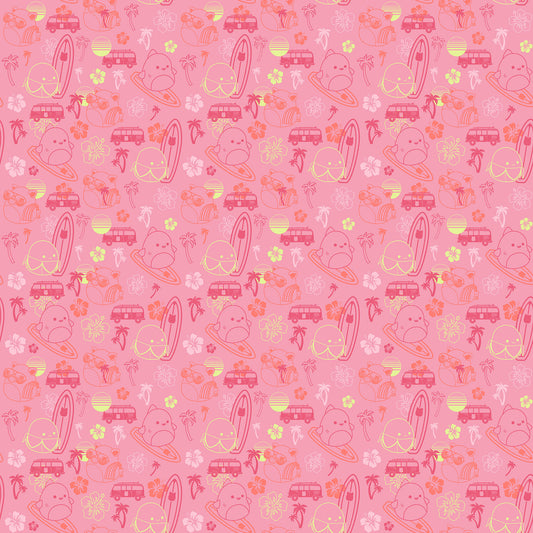 Tonal Beach in Coral quilting fabric, part of the Summer Glow fabric collection by Squishmallows (SKU: SQ1070-23)