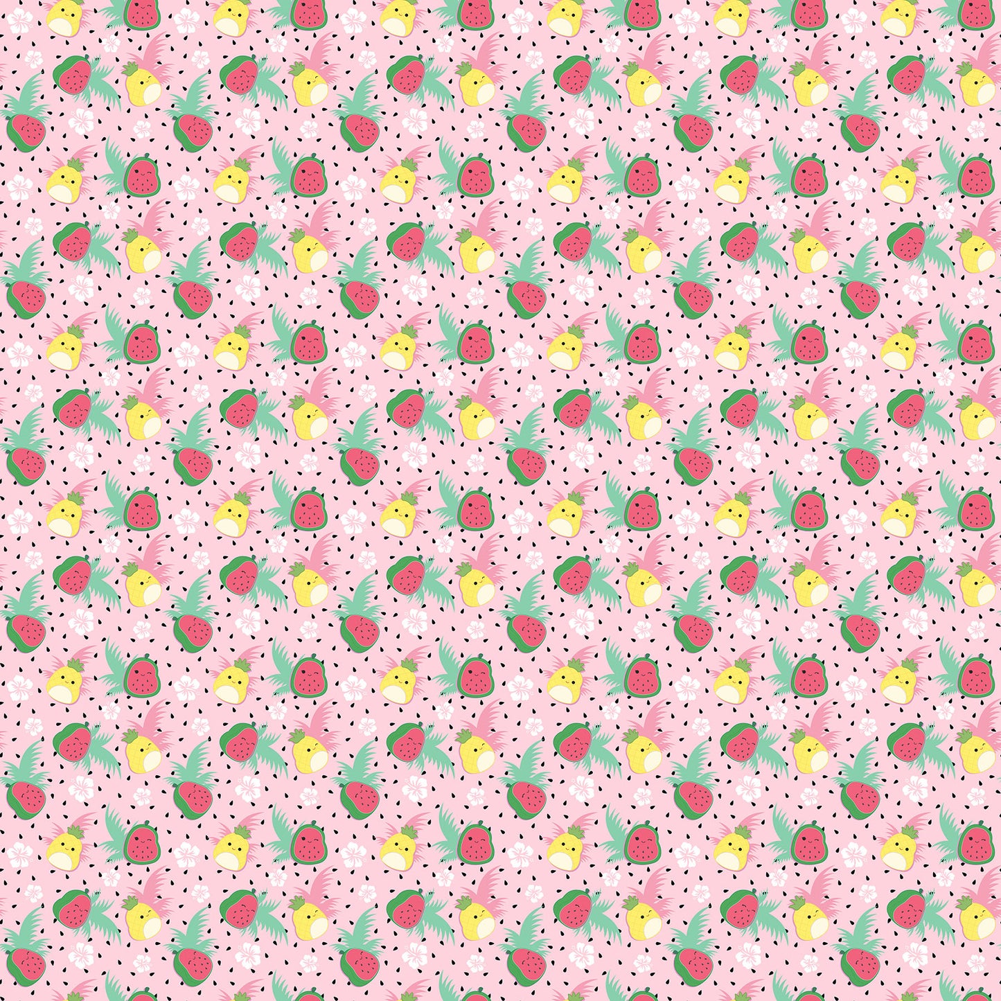 Tropical Punch in Pink quilting fabric, part of the Summer Glow fabric collection by Squishmallows (SKU: SQ1071-22)
