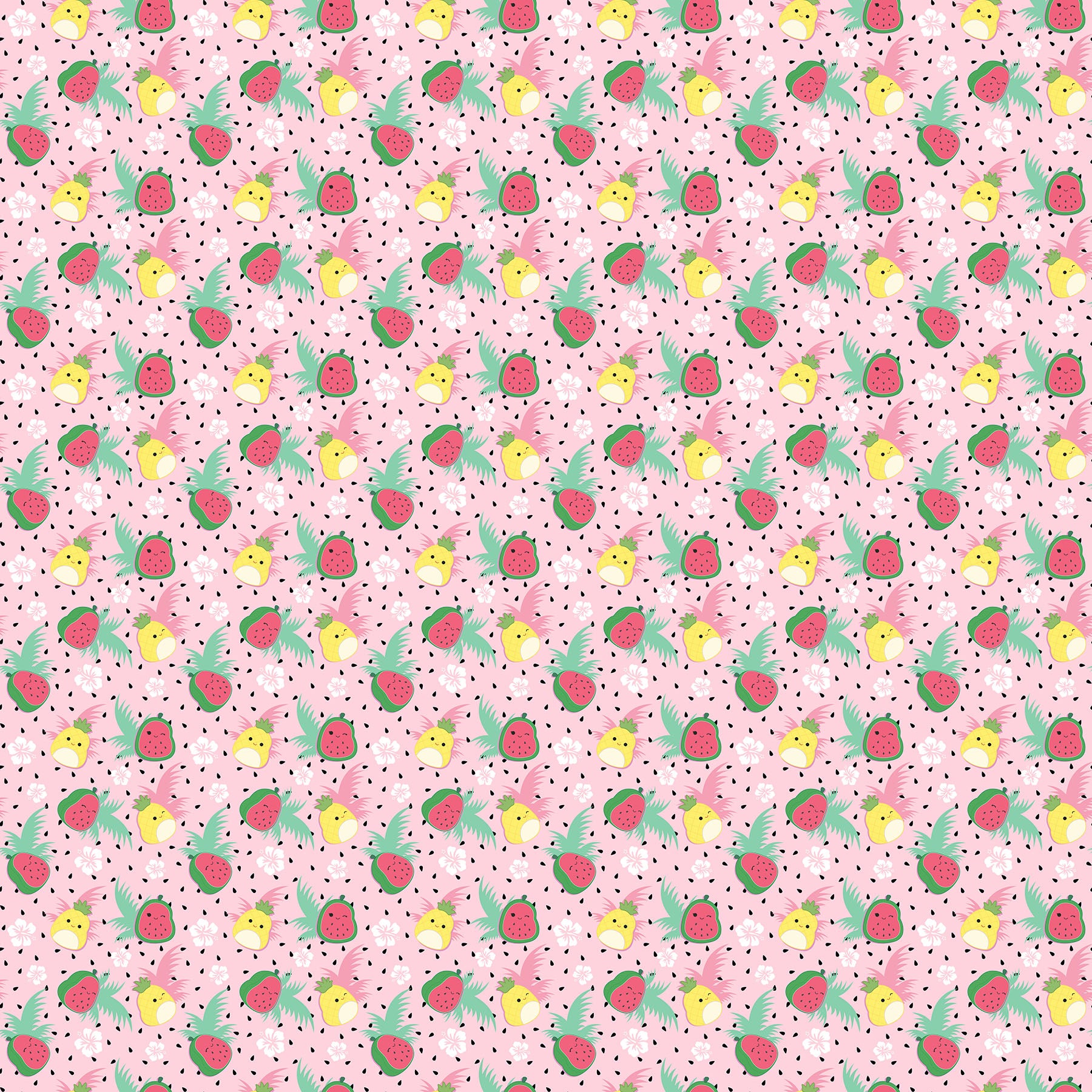 Tropical Punch in Pink quilting fabric, part of the Summer Glow fabric collection by Squishmallows (SKU: SQ1071-22)