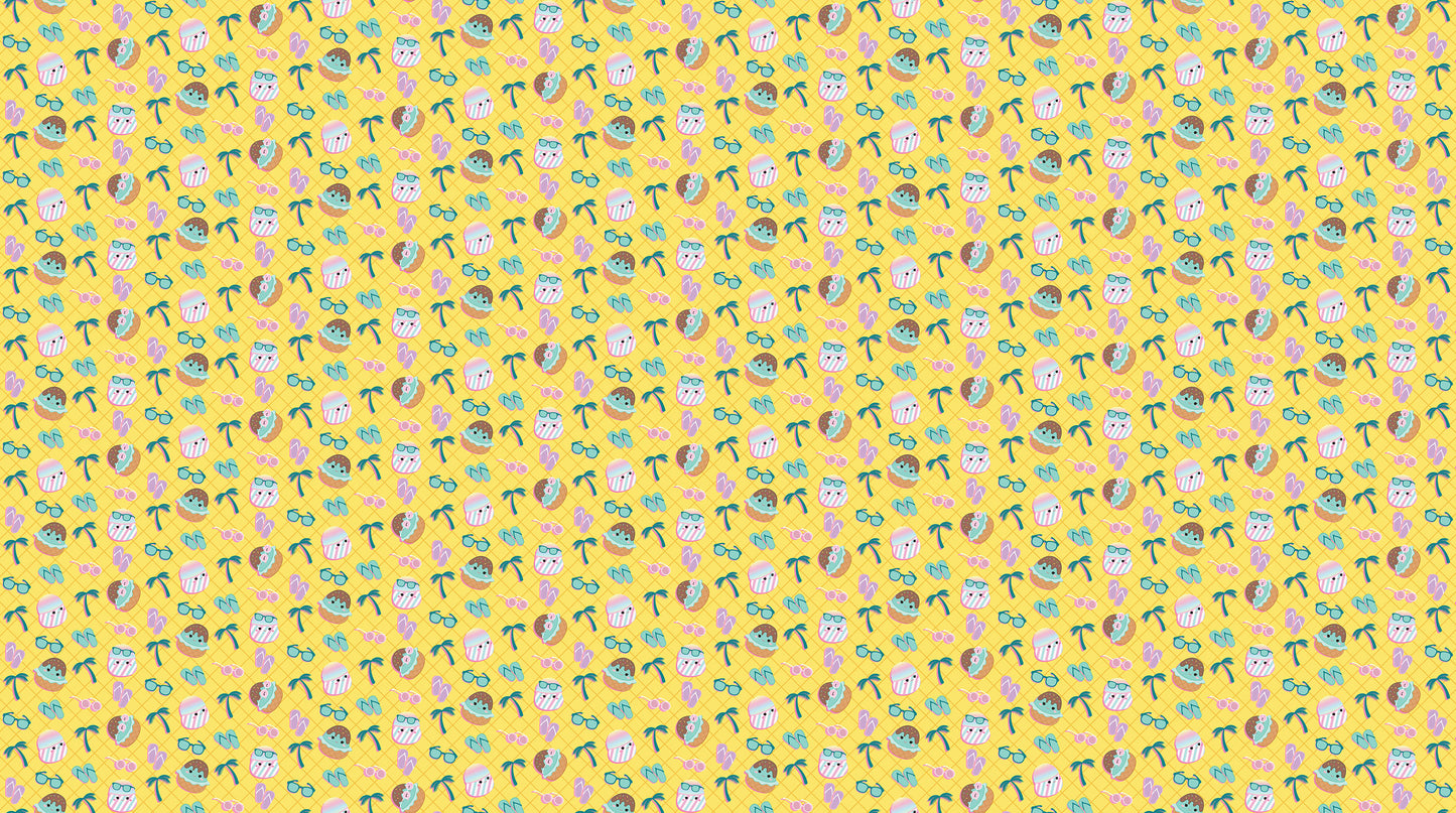 Summer Grid in Yellow quilting fabric, part of the Summer Glow fabric collection by Squishmallows (SKU: SQ1072-52)