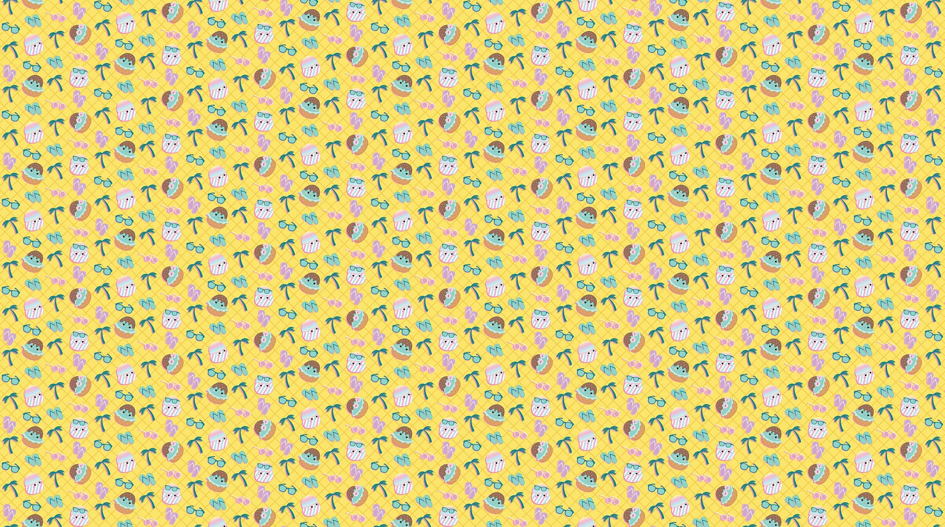 Summer Grid in Yellow quilting fabric, part of the Summer Glow fabric collection by Squishmallows (SKU: SQ1072-52)